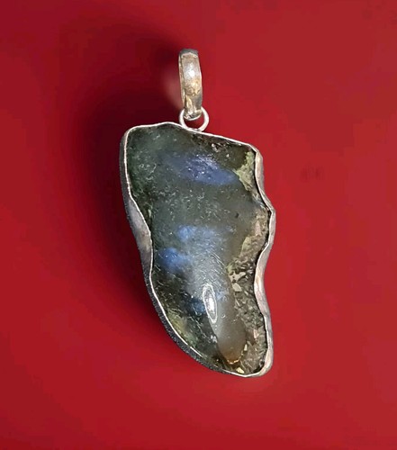 Colgante de piedras preciosas de plata 925 de labradorita en bruto. Impresionante. Deformado (3857) - Imagen 15 de 19