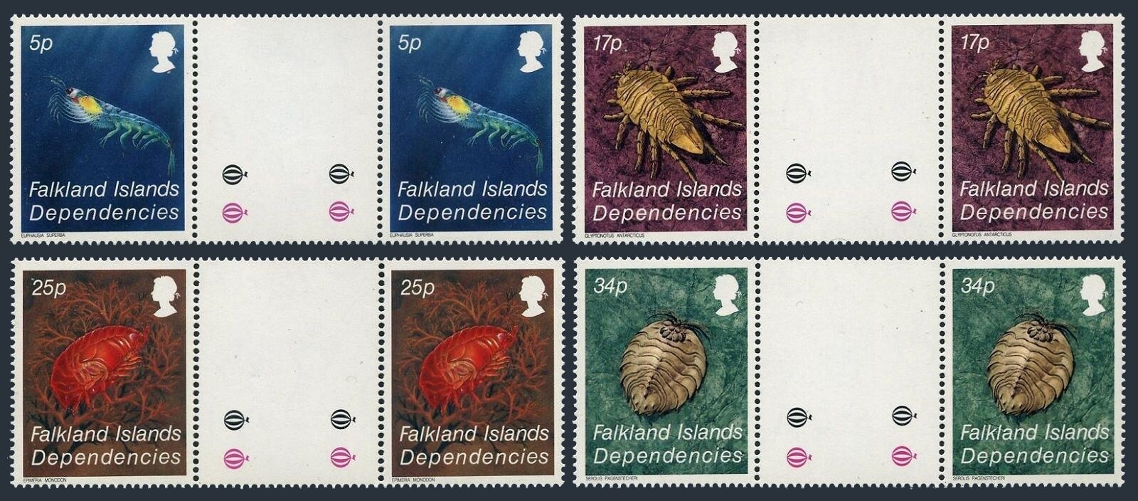 Falkland Depend 1L76-L79 gutter,MNH.Michel 121-124. Crustacean,1984. | eBay