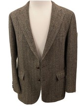 Cricketeer Jacket Sport Coat Mens 42 L Wool Tweed Blazer Leather Buttons Vintage