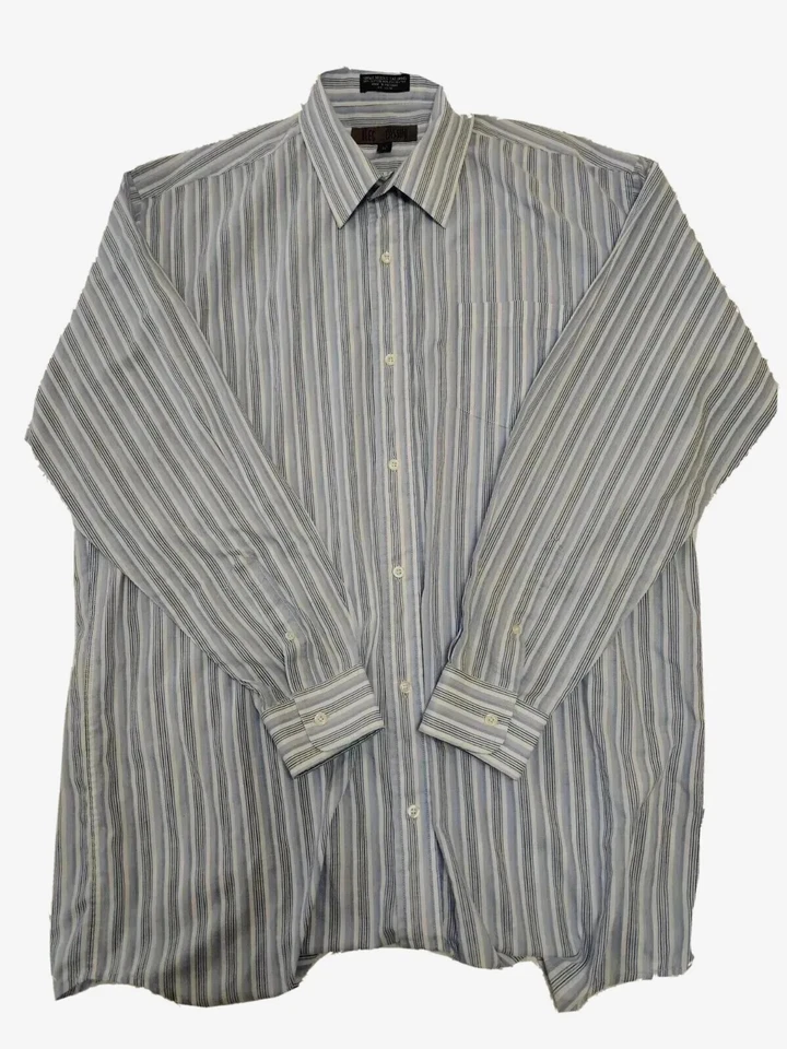  Camisa a Rayas OLEG CASSINI Para Hombres Azul Blanco 17 1/2 36 Botones Delanteros Manga Larga  Foto 4 de 4