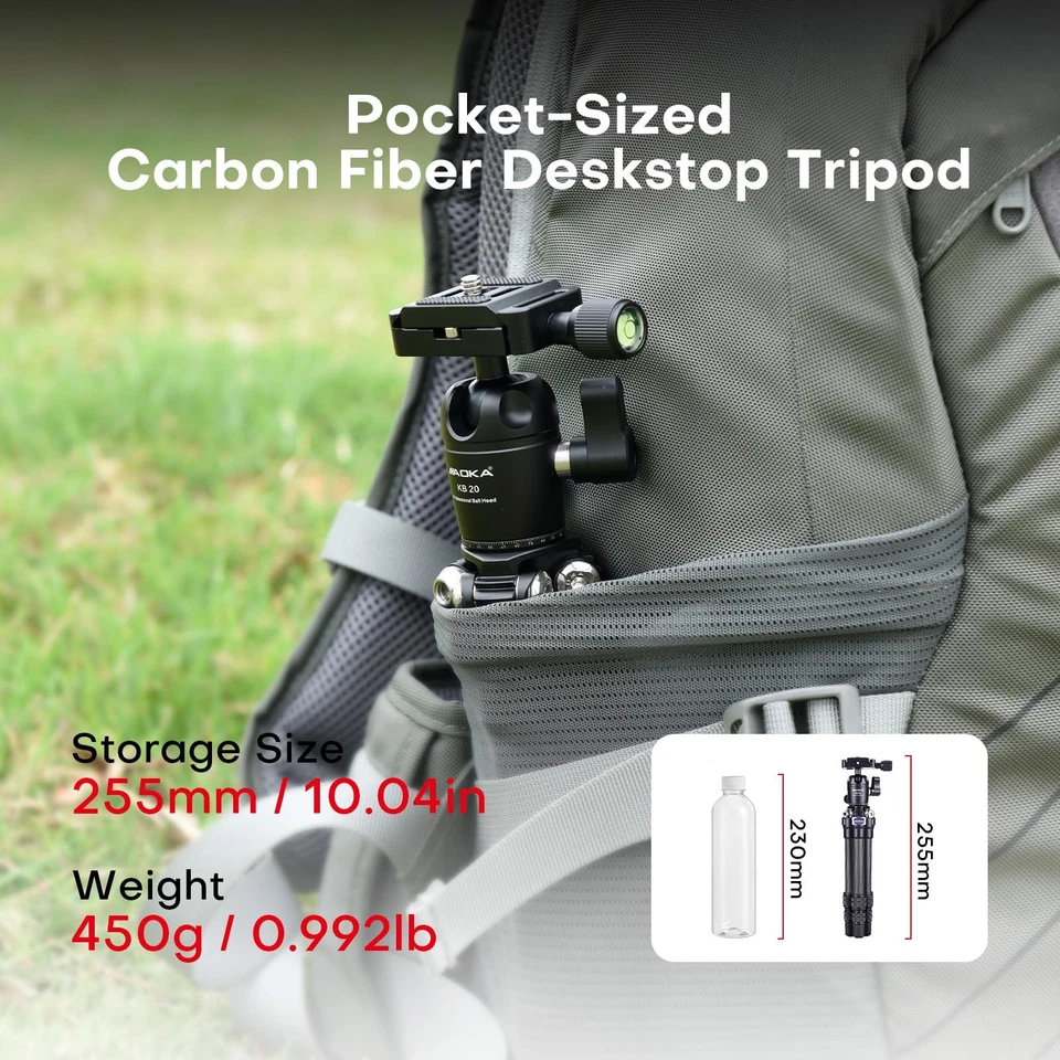 15.75"/0.99 lbs Mini Carbon Fiber Tripod, Compact Pocket Travel Tabletop Trip... - Image 2 of 4
