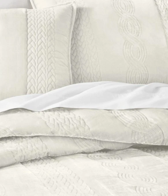 Martha Stewart "Cableknit Velvet" 3 Pc F/Q Quilt Set W/Shams, Ivory, NWT! - Image 2 of 4