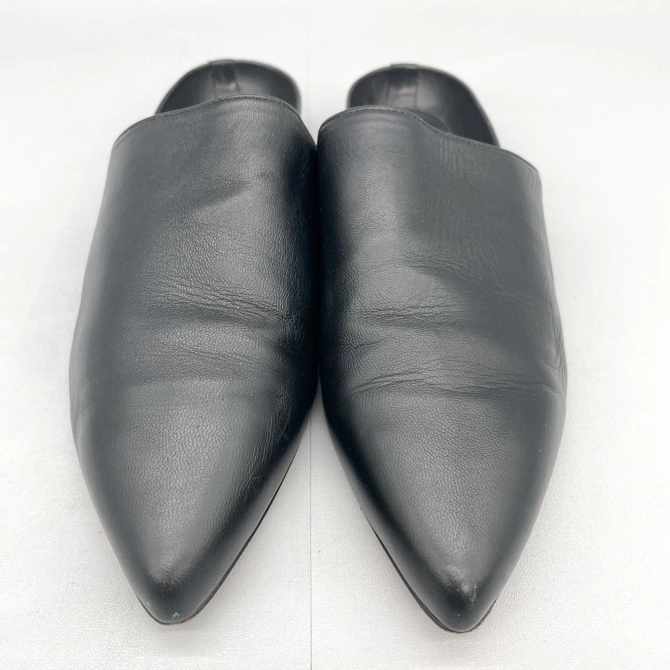 Stuart Weitzman Womens 6M Studio Mules Sandals Shoes Black Leather Slip On Flats - Image 4 of 4