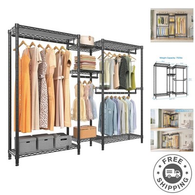 Durable Freestanding Wardrobe Rack - 7 Adjustable Shelves, 59.8'' x 14.6'' x 76.4''