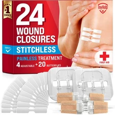 Emergency Wound Closure Strips - 24pk - 3 Types Easy to Use Butterfly Bandages