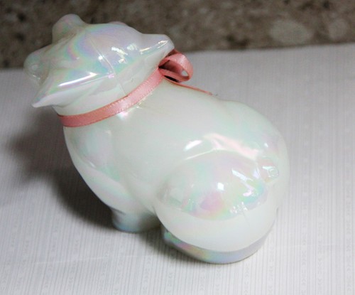 Vintage Fenton Glass Iridescent White Pig Figurine 2 5/8" H  USA MUST L@@K - Bild 4 von 4