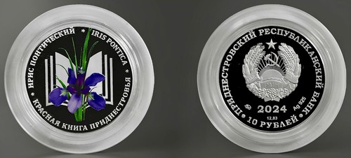 2024 Transnistria Moldova Iris Flower Silver Coin Colorized Flora WWF Wildlife - Picture 3 of 7
