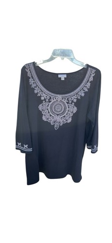 J Jill Embroidered TunicTop Black/White Sz Large
