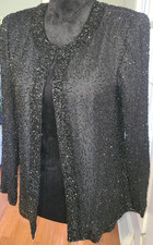 Laurence Kazar Vtg Black Beaded 100 Silk Evening Formal Jacket Womens M Bridal