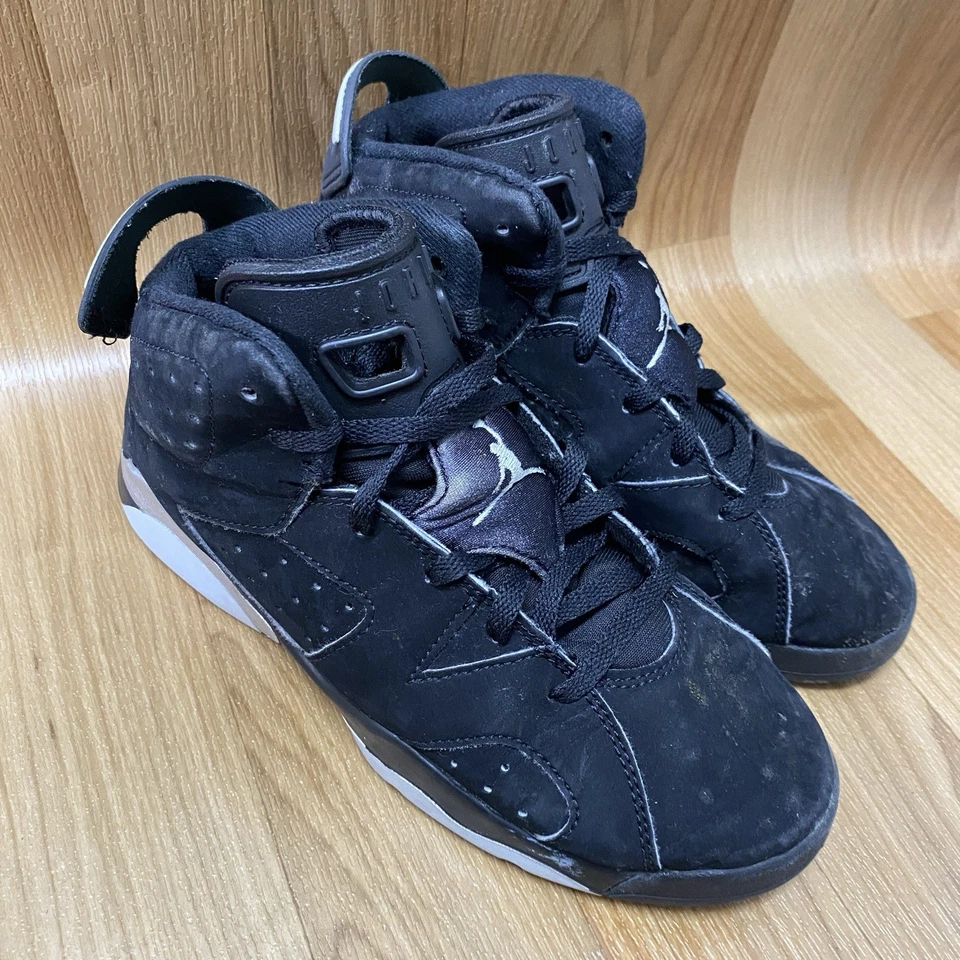 Nike Air Jordan Zapatos Tenis 6 Retro TD Cromo Negro Gamuza DX6179-001 Talla 3Y Foto 3 de 4