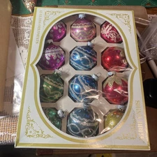 Vintage Shiny Brite Ornaments 2" Mercury Glass Set of 12 Mixed Glitter with Box