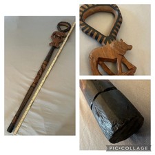 Vtg African Hand Carved Wood Walking Stick Cane Animal Tribal Art Decor 35in