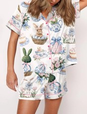 Coquette Chinoiserie Easter Satin Pajama Set For Women