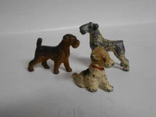 Vintage HUBLEY (?) Cast Iron Wire Fox Terrier Toy Figure lot of 3