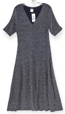 MSK NEW Maxi Dress Women's Large Navy A-Line Stretchy  Silver Metallic Sparkle