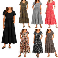 FIL Women's Short Sleeve Maxi Long Summer Dress Floral Beach Party Long Sundress