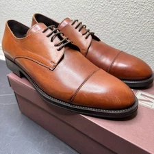 Bruno Magli Ciro Men’s Dress Shoes 10 M Cognac Leather Cap Toe Made in Portugal