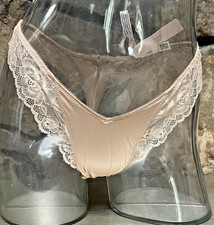 Victoria's Secret Satin Lace High Leg THONG Panty Sz M PRALINE NWT 16.95