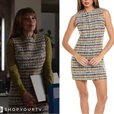 Alice + Olivia Dress Coley Wool-Blend A-Line colorful multi color tweed metallic