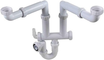 Talea Double Kitchen Sinks Drain Pipe Kit Rear Hard Tube White 