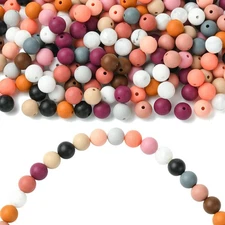 300pcs Silicone Beads for Keychain Making Kit Focal Rubber Round Mixed Color