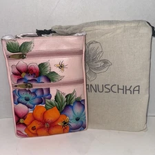 ANUSCHKA Hand-Painted Top Zip Travel Crossbody PARADISE FOUND PINK Floral 7560