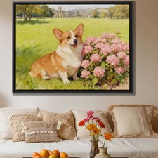 Corgi Oil Painting Canvas Print Dog Wall Art Decor Animal Artwork Garden Decor
