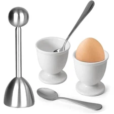 Egg Cups and Egg Cracker Set for Soft Boiled Eggs, 1 Stainless Steel E