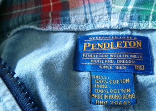 Pendleton Jacket XL Plaid Hood Surf Light Blue Chambray 1/2 zip Beach Worn x 1 - Picture 12 of 14