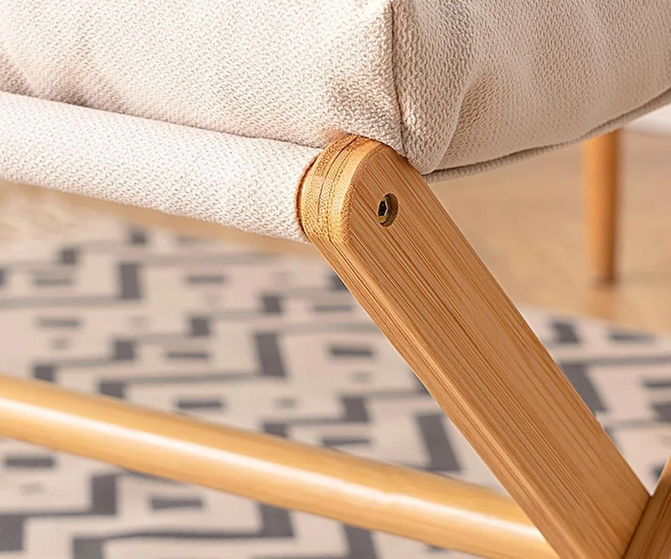 Modern Footstool Foldable Footrest Stool Wooden Leg Cushioned Seat Living Room - Image 3 of 4