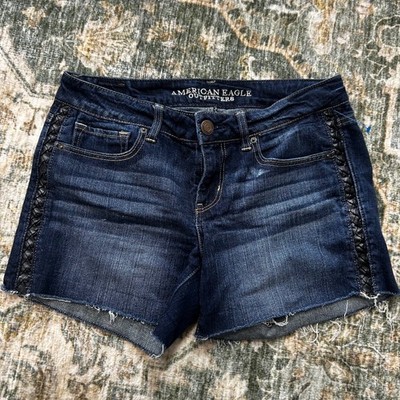 American Eagle Womens 10 Dark Wash Braided Side Trim Denim Shorts