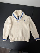 Polo Ralph Lauren 2/2T Cream W/blue Stripe Neck  Wrist Shawl Collar Sweater