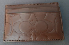 Coach Tobacco Brown Leather Logo Card Case With Money Clip EUC