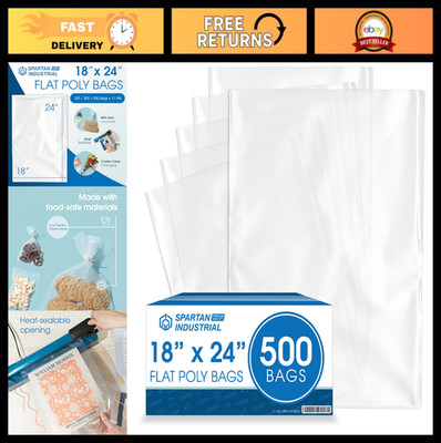 18''x24'' Clear Plastic Poly Bags (500 Count) - 1.1 Mil Flat Open End for Dough &