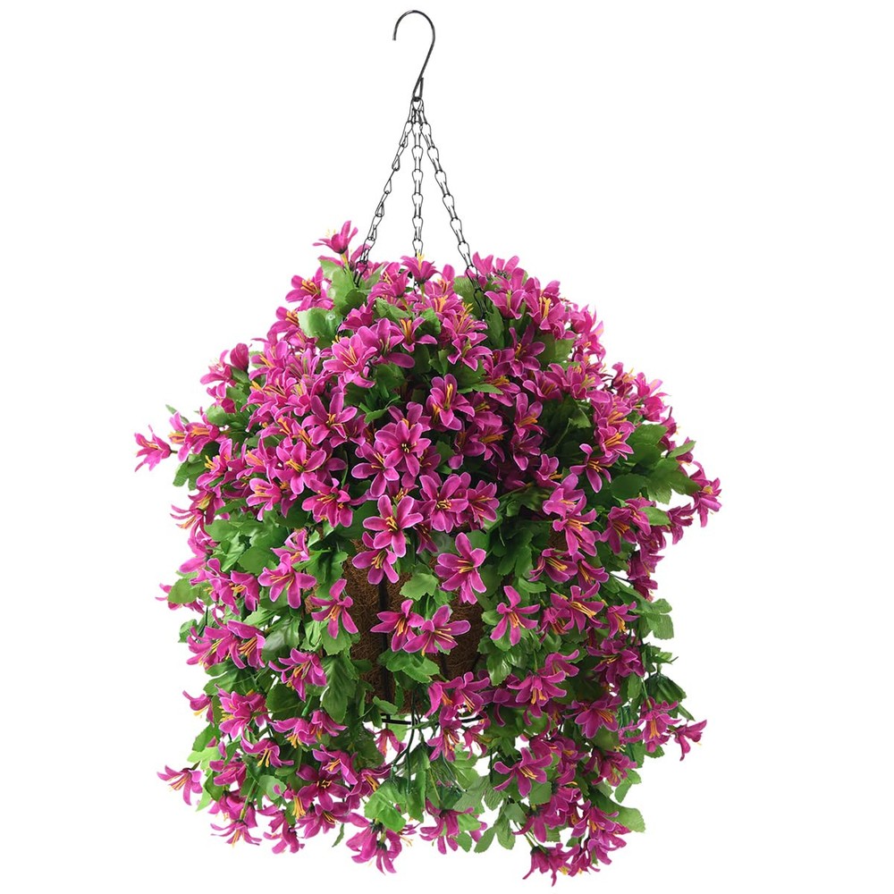 INQCMY Artificial Hanging Flowers Basket for Summer Outdoor Porch Decor