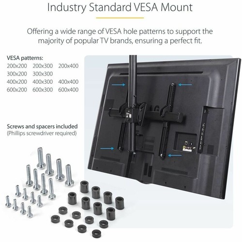 StarTech Ceiling TV Mount - Back-to-Back - Dual Screen Mount - For 32 to 75" - Afbeelding 7 van 8