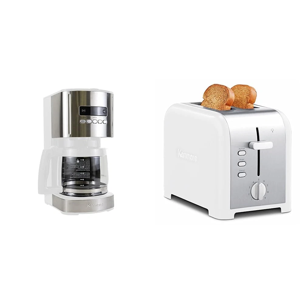 Kenmore 12-Cup Coffee Maker & 2-Slice Toaster with Extra Wide Slots, White