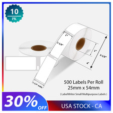 10Rolls 500 Labels Per Roll 1" x 2-1/8" for DYMO 30336 LabelWriter 300 25mmx54mm