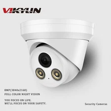 VIKYLIN 8MP 4K Full Color Night Vision Turret IP Camera MIC POE IP67 Waterproof