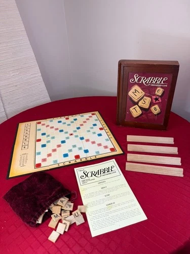 Scrabble Parker Brothers VTG Wood box Bookshelf edition COMPLETE Classic Game