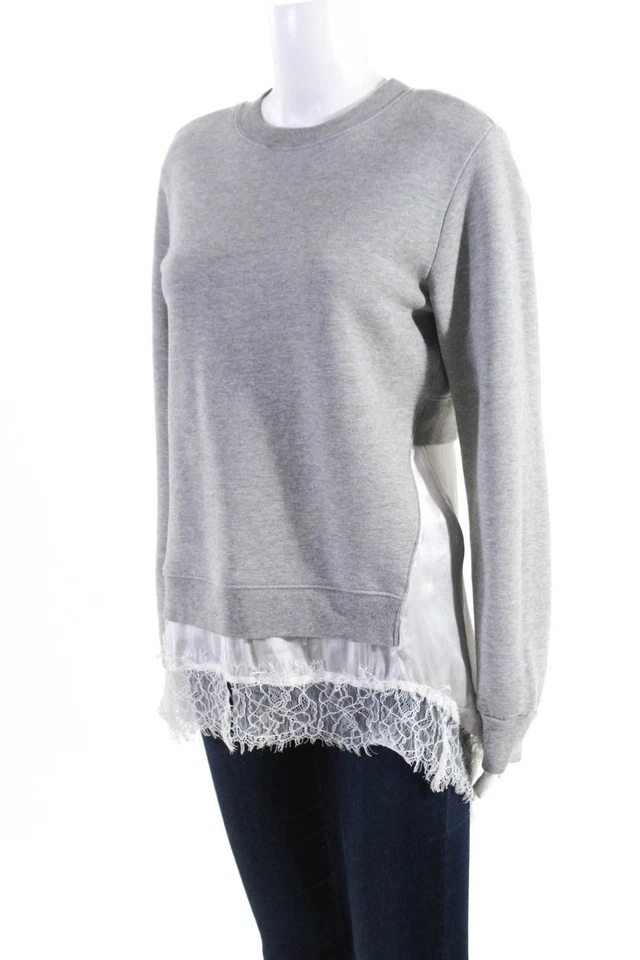 Suéter Pullover Clu Para Mujer Dobladillo de Encaje Satinado Capas Gris Talla XS 11517932 Foto 2 de 4