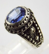Vintage Sterling Silver Oval Cut Sapphire Ring 925 Size 6 Weighs 5.7g Dot Trim