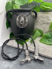 Rodeo Bolo Tie Western Cowboy Black Leather Necktie New Free Ship B1608