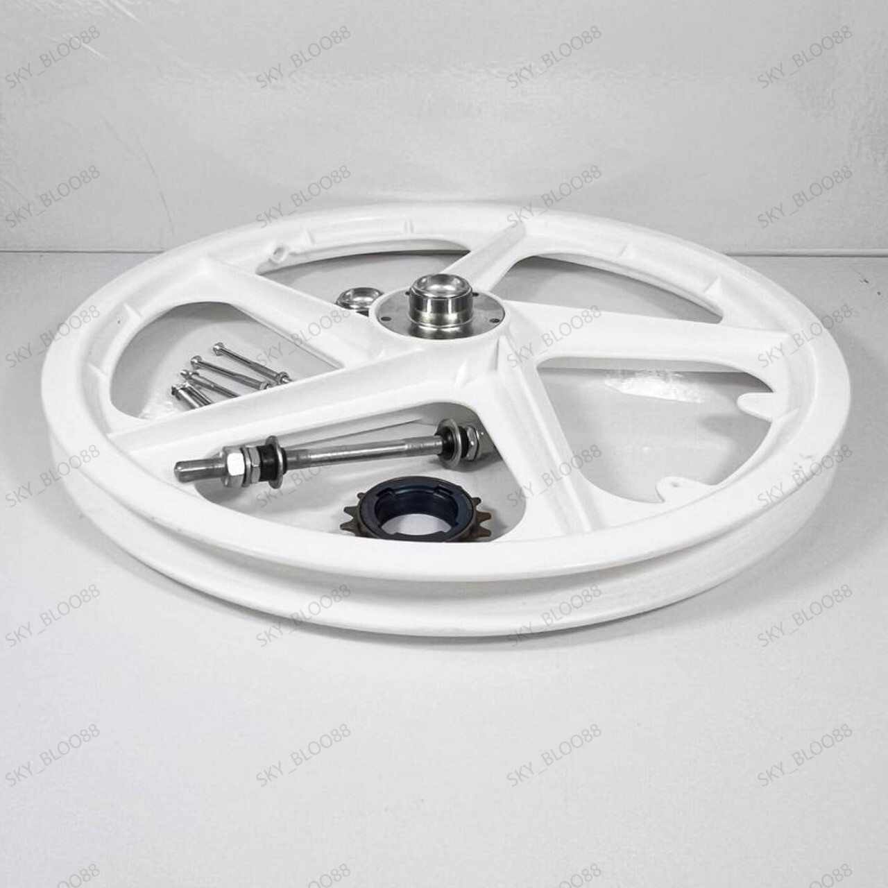Rear Set Complete Bicycle 20" PVC Sport Rim ( WHITE ) Complete Wheelset Hub Set