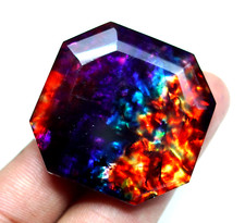 78.85 Ct Natural Ammolite Radiant Opal -Like Organic Doublet Rare Loose Gemstone