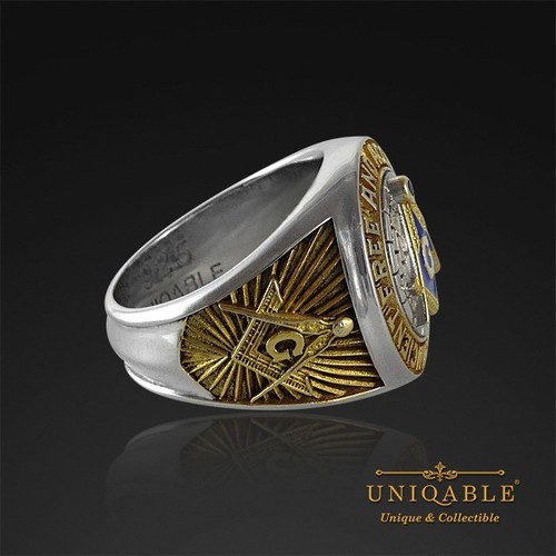 Bague maçonnique A.F.A.M argent sterling 925 maçon or 18 carats plt franc-maçon UNIQABLE - Photo 10/12