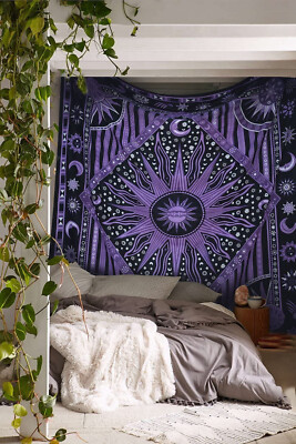 Indian Mandala Wall Hanging Burning Sun Cotton Bedsheet Decor Queen Tapestry