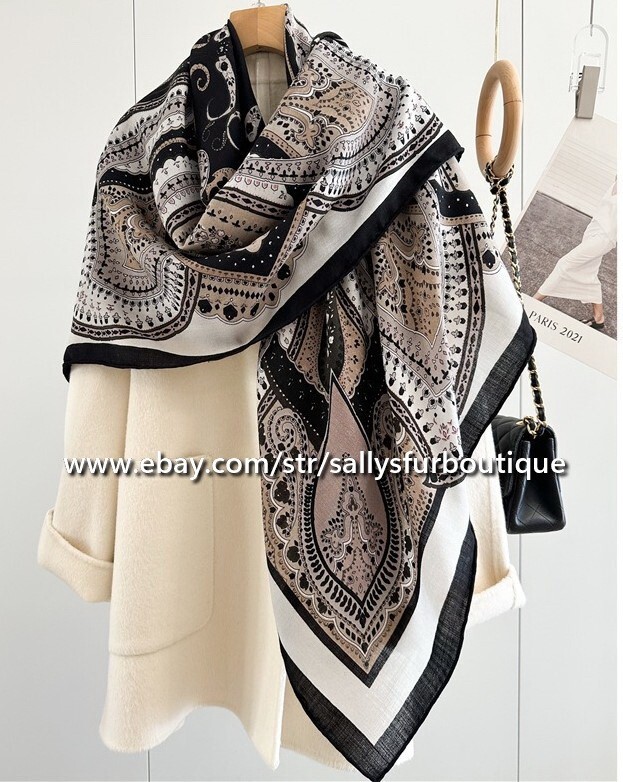 Sallys 70% Cashmere & 30% Silk Stole Paisley Print Double