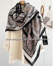 Sallys 70 Cashmere 30 Silk Stole Paisley Print Double Face Scarf Shawl 53"