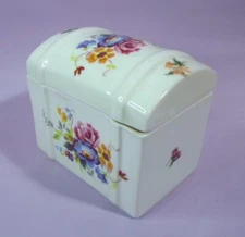 Vintage ENGLISH BONE CHINA TRINKET BOX - DOME TOP TRUNK SHAPE Floral by JUBILEE